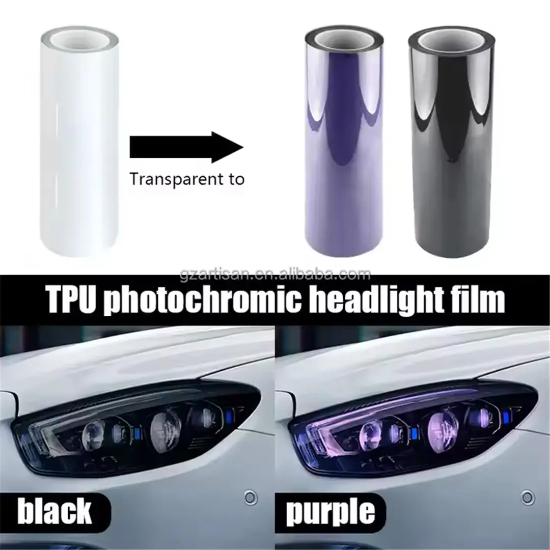 TPU Photochromic Series White to Black/Purple Car Headlight Film